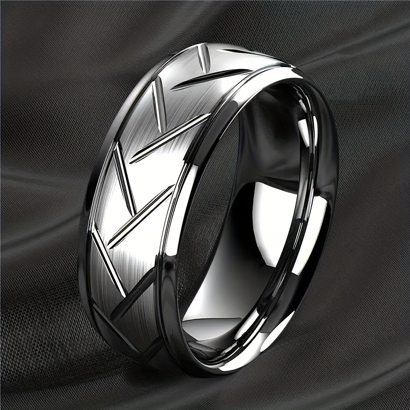 Stainless Steel Tire Pattern Silver Round Ring